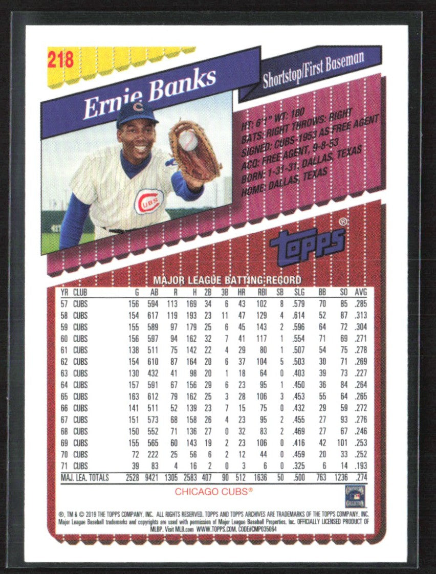Ernie Banks 2019 Topps Archives #218 Chicago Cubs