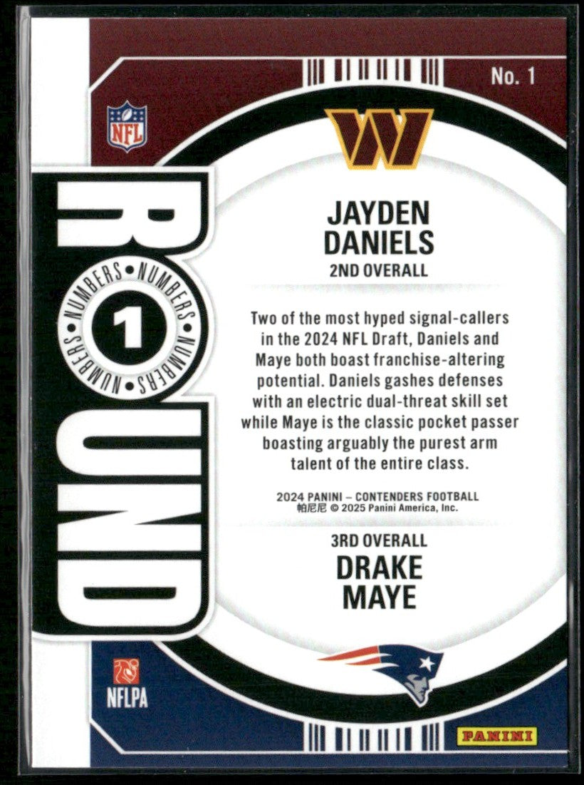 Jayden Daniels/Drake Maye 2025 Panini Contenders Round Numbers RC #1