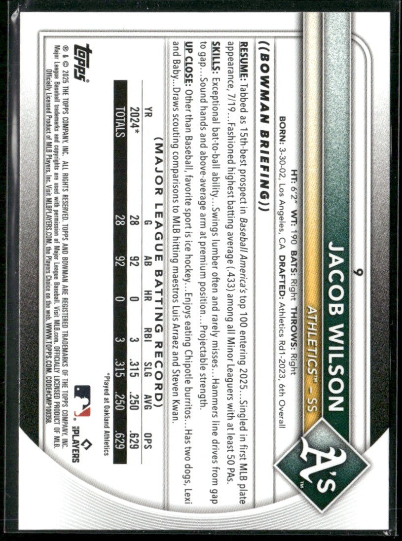 Jacob Wilson 2025 Bowman RC #9 Athletics