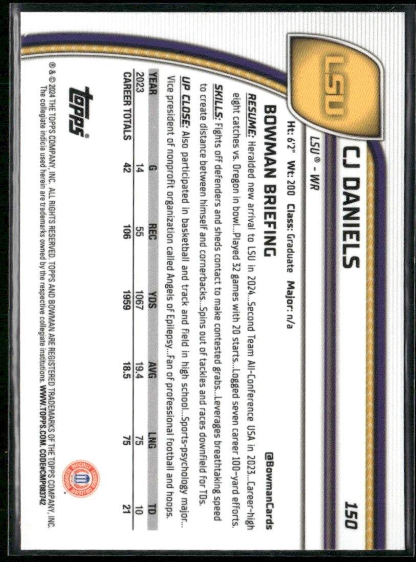 CJ Daniels 2024 Bowman University Chrome X-Fractor #150 LSU Tigers