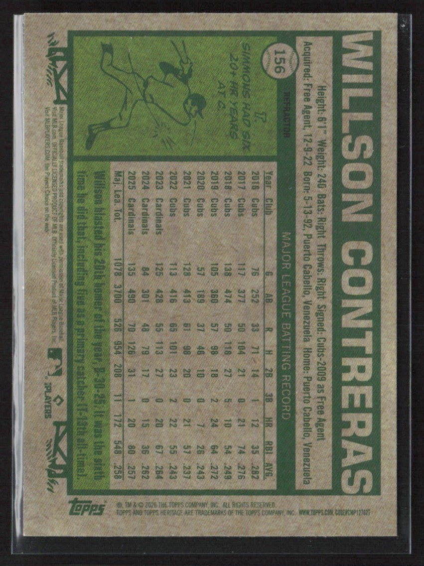 Wilson Contreras 2026 Topps Heritage Chrome Refractor #156 St. Louis Cardinals