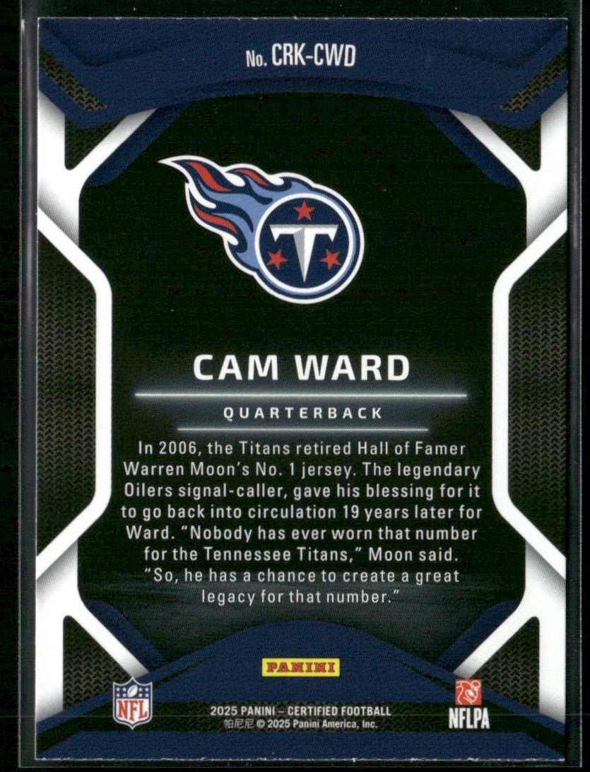 Cam Ward 2025 Panini Certified Rookies RC #CRK-CWD Tennessee Titans