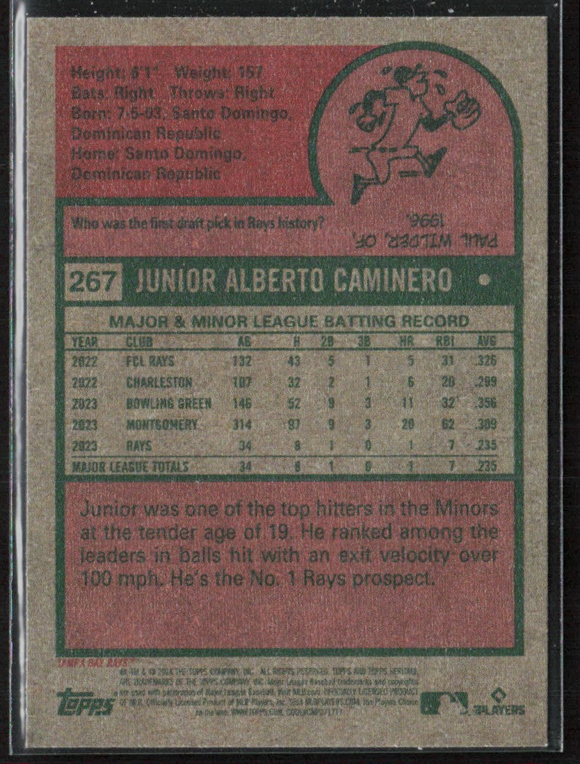Junior Caminero 2024 Topps Heritage RC #267 Tampa Bay Rays