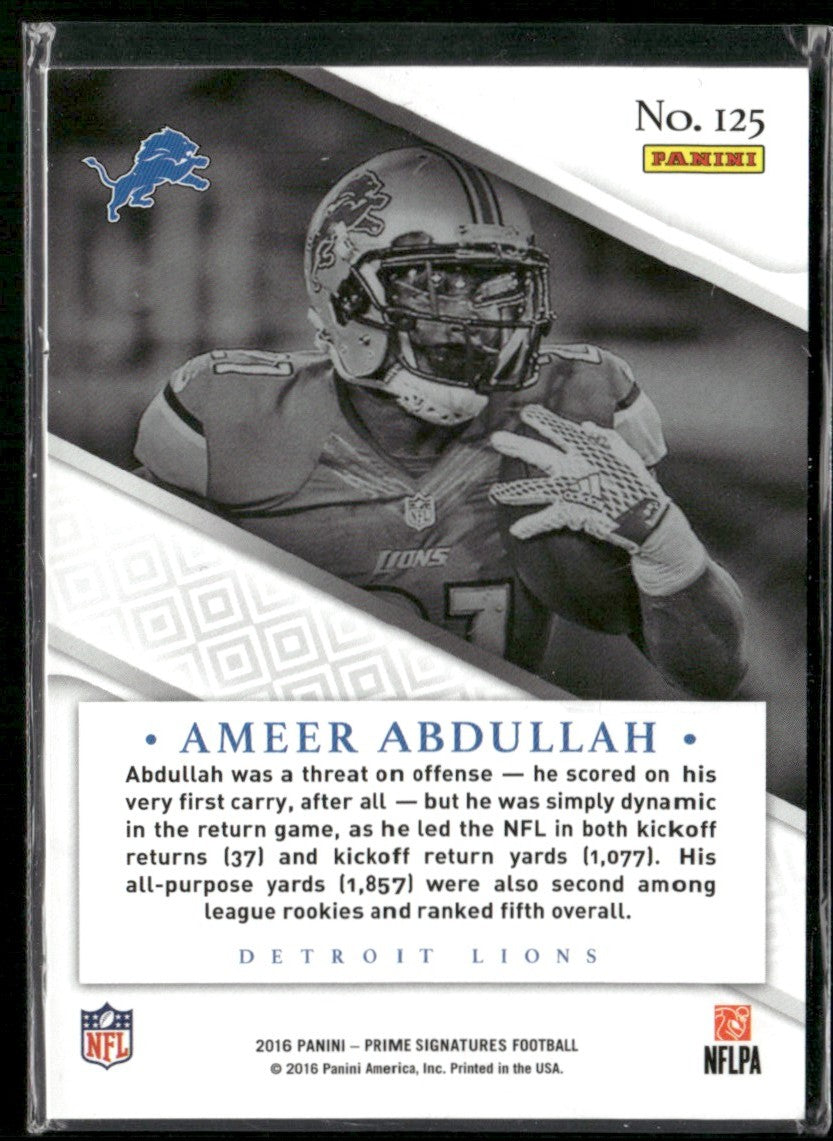 Ameer Abdullah 2016 Panini Prime Signatures Proof - Red /149 #125 Detroit Lions