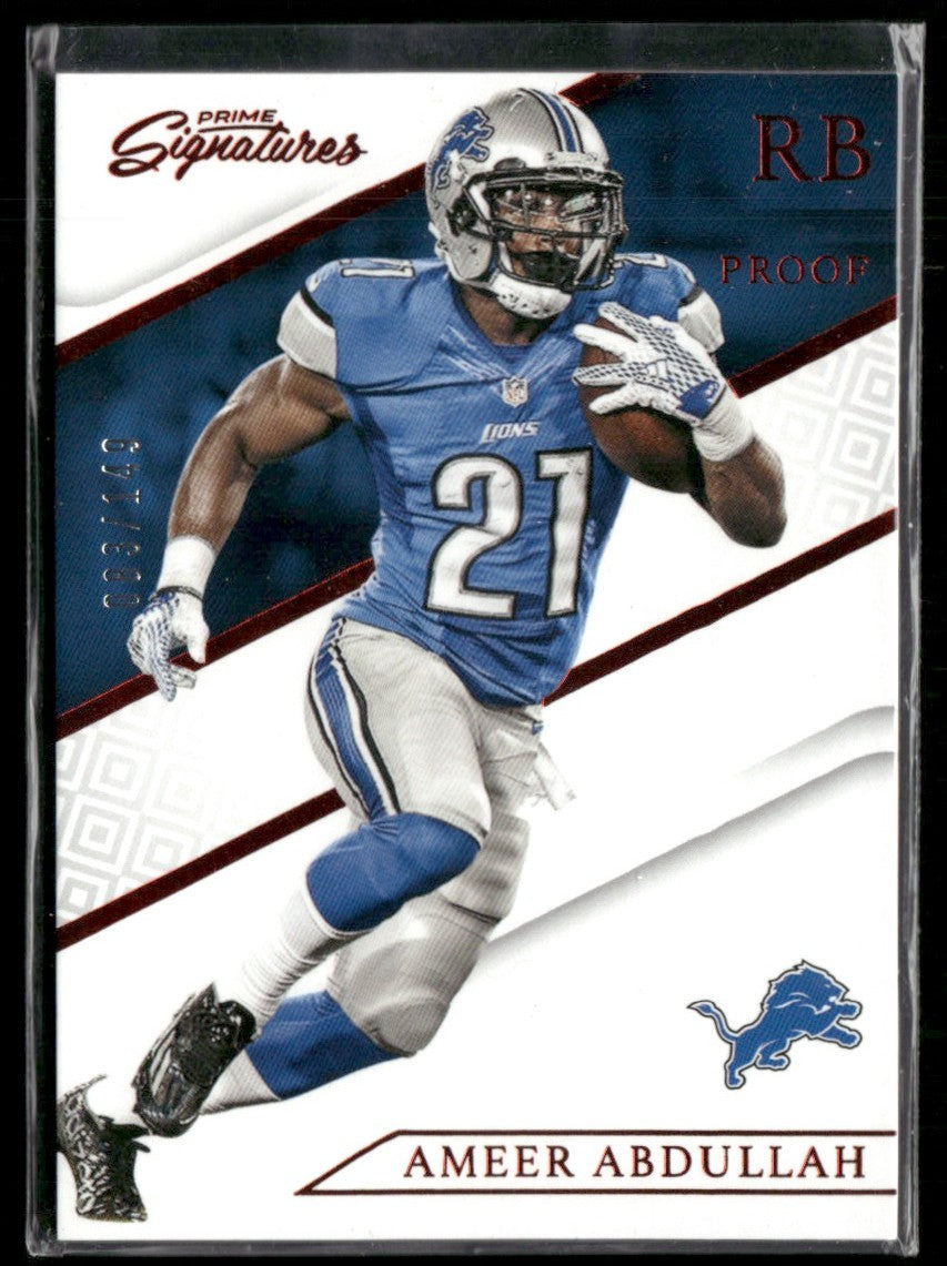 Ameer Abdullah 2016 Panini Prime Signatures Proof - Red /149 #125 Detroit Lions