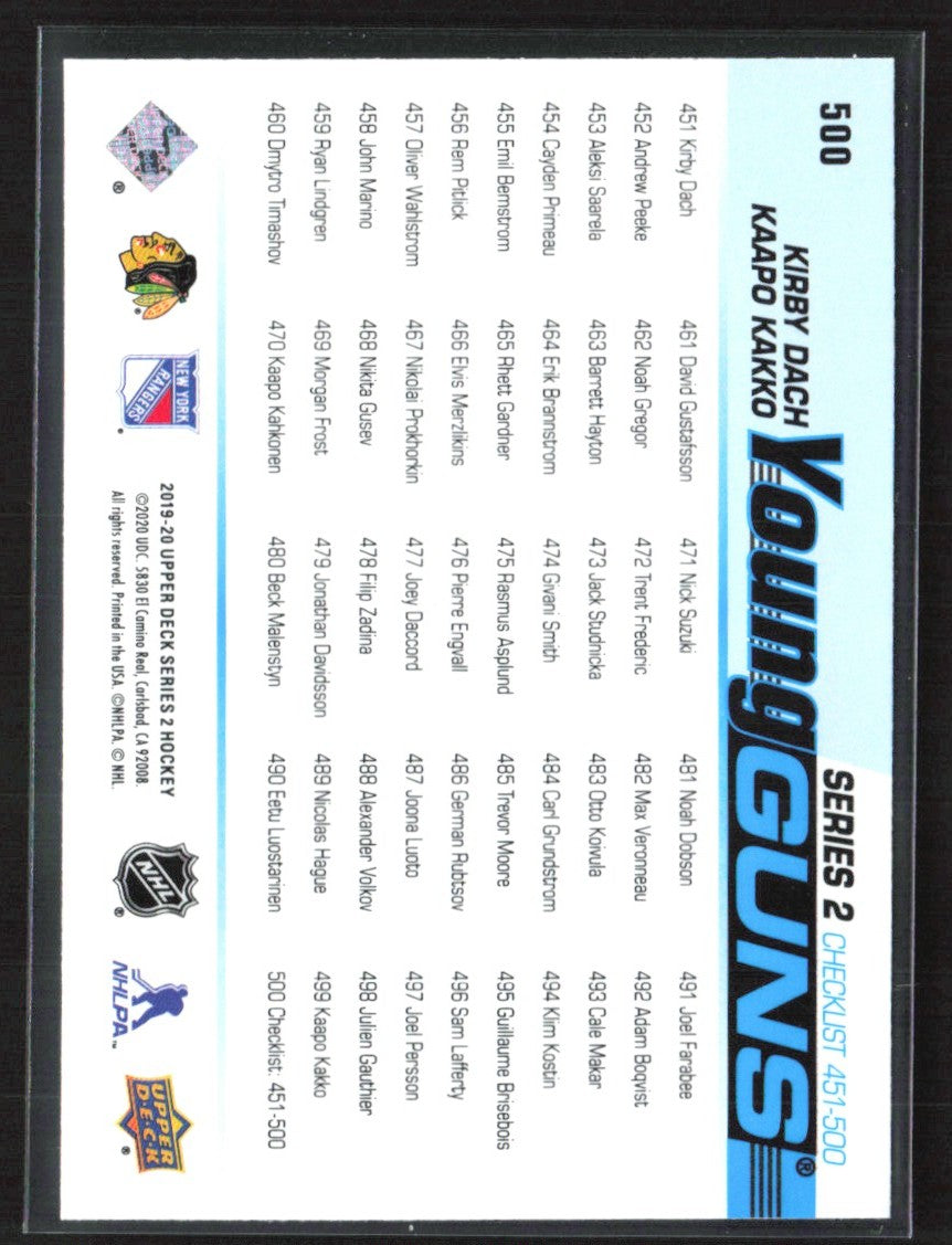 Kirby Dach/Kaapo Kakko 2019 Upper Deck Young Guns Checklist RC #500
