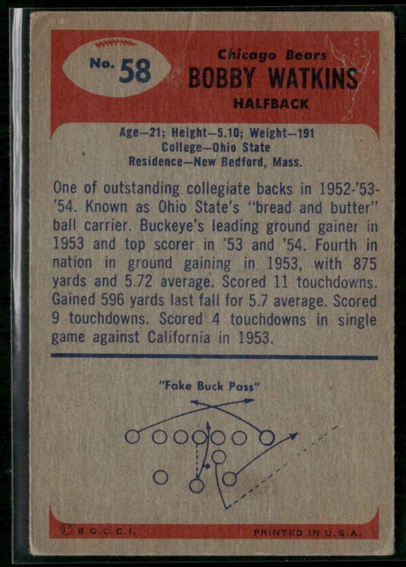 Bobby Watkins 1955 Bowman RC #58 Chicago Bears