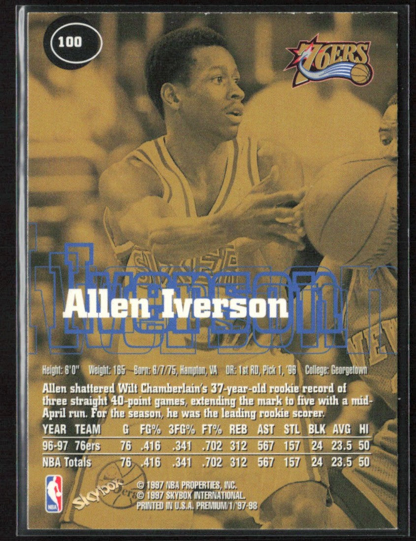 Allen Iverson 1997 SkyBox Premium #100 Philadelphia 76ers