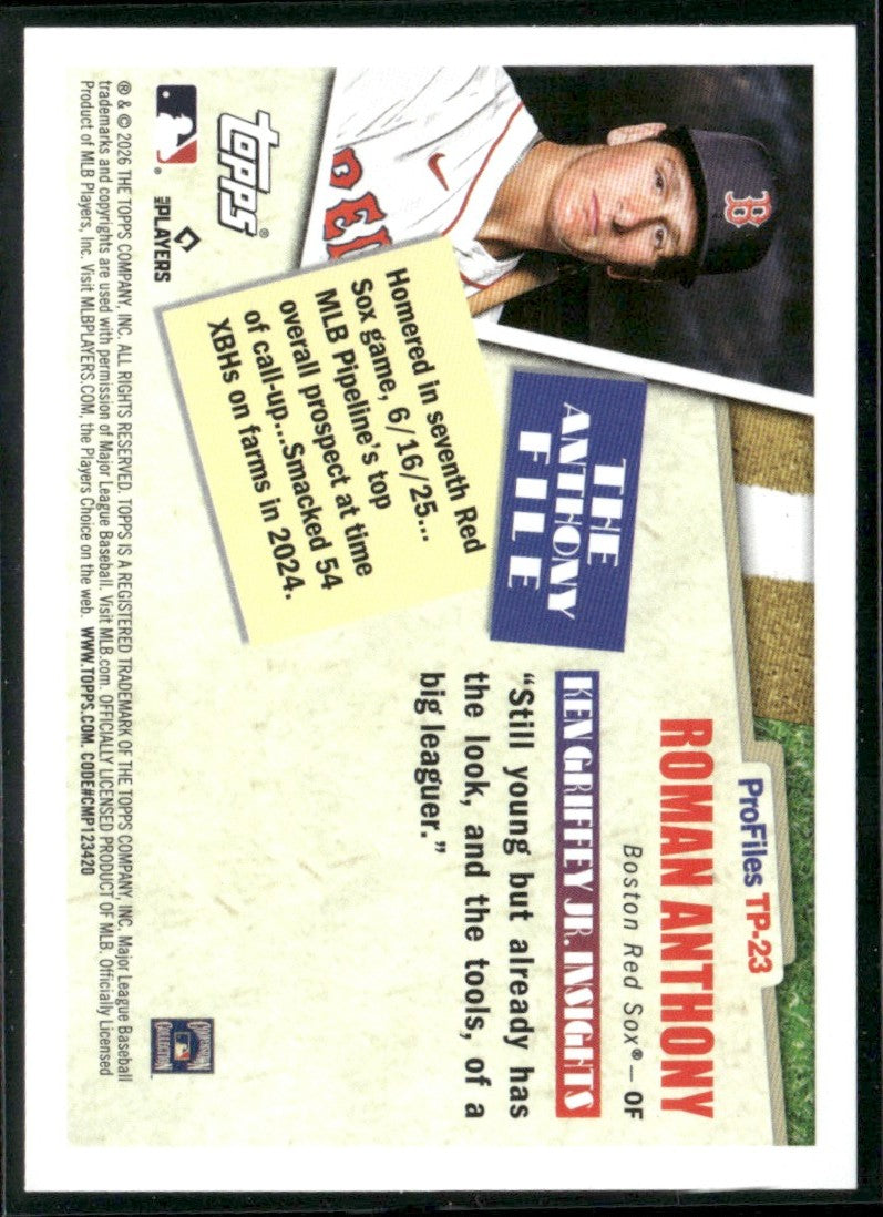 Roman Anthony 2025 Topps Profiles by Ken Griffey Jr. RC #TP-23 Boston Red Sox