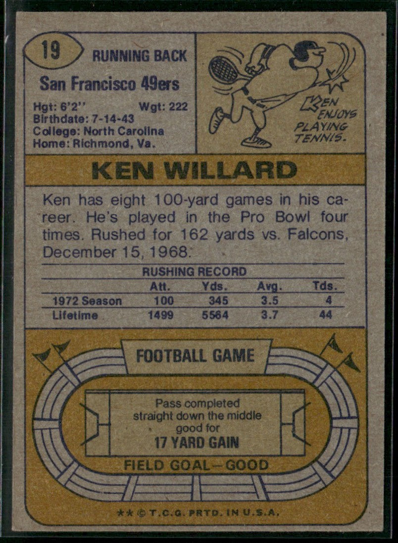 Ken Willard 1974 Topps #19 San Francisco 49ers