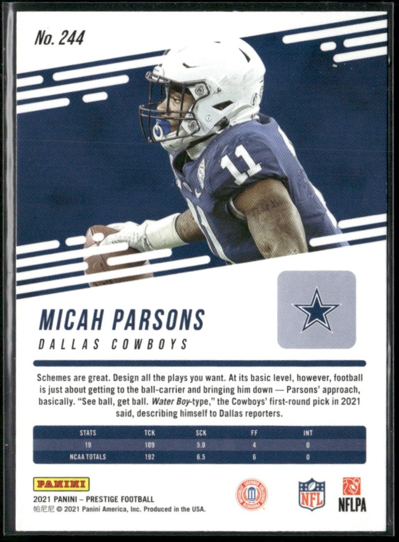 Micah Parsons 2021 Panini Prestige RC #244 Dallas Cowboys
