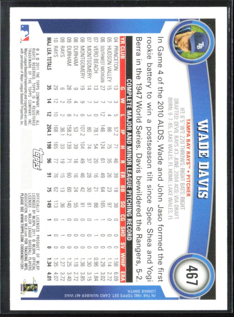 Wade Davis 2011 Topps Diamond Anniversary #467 Tampa Bay Rays
