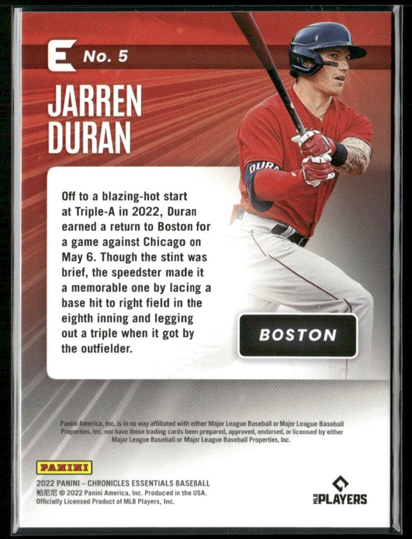 Jarren Duran 2022 Panini Chronicles Essentials RC #5 Boston Red Sox