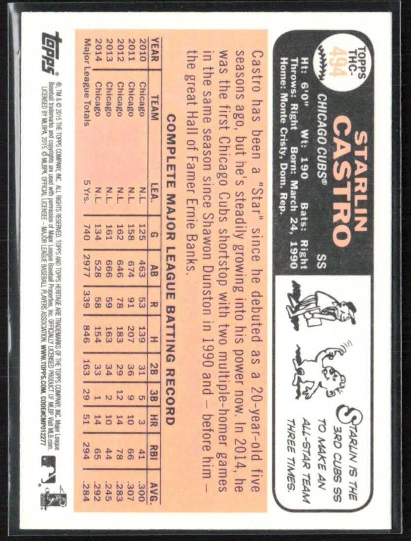 Starlin Castro 2015 Topps Heritage Retail Foil #THC-494 Chicago Cubs