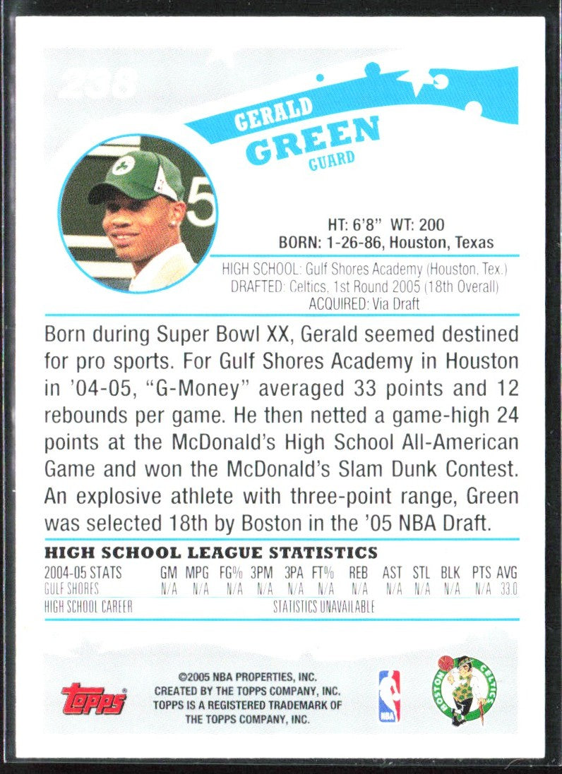 Gerald Green 2005 Topps 1st Edition RC #238 Boston Celtics