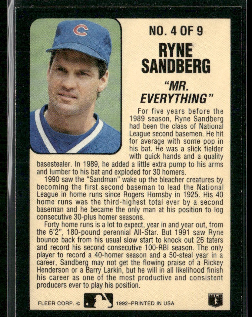 Ryne Sandberg 1992 Fleer Lumber Company #4 Chicago Cubs