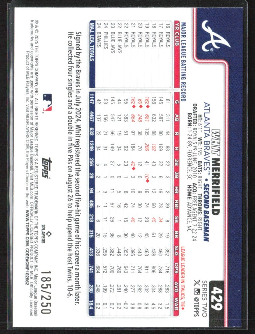 Whit Merrifield 2025 Topps Purple Holofoil /250 #429 Atlanta Braves