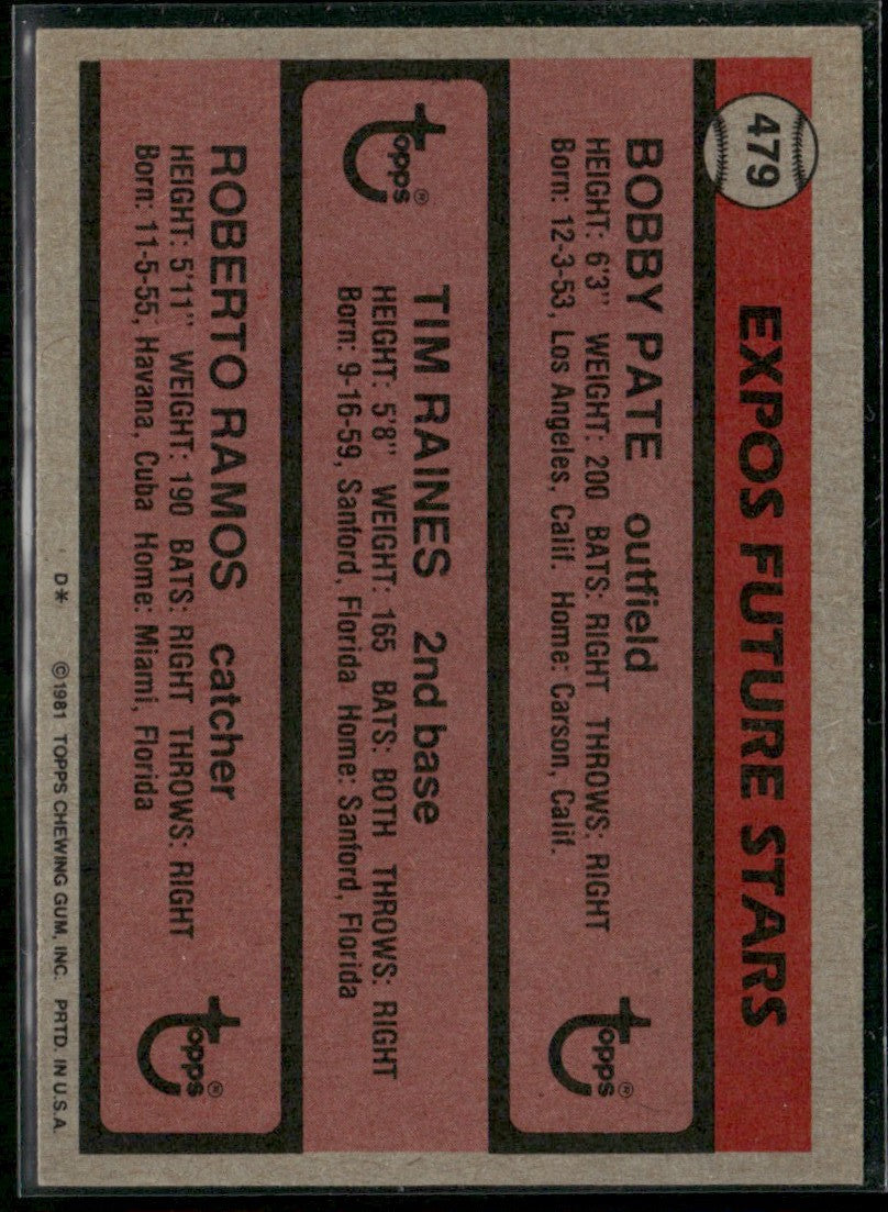 Tim Raines 1981 Topps RC #479 Montreal Expos