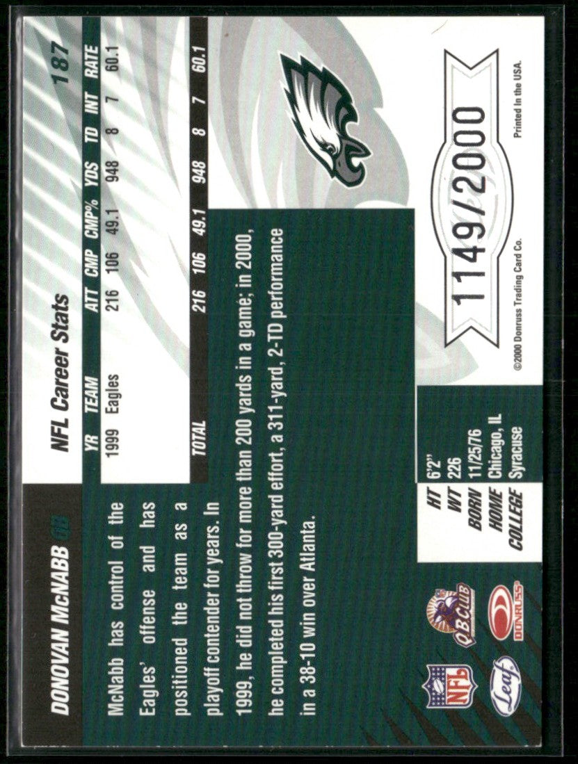 Donovan McNabb 2000 Leaf Limited /2000 #187 Philadelphia Eagles