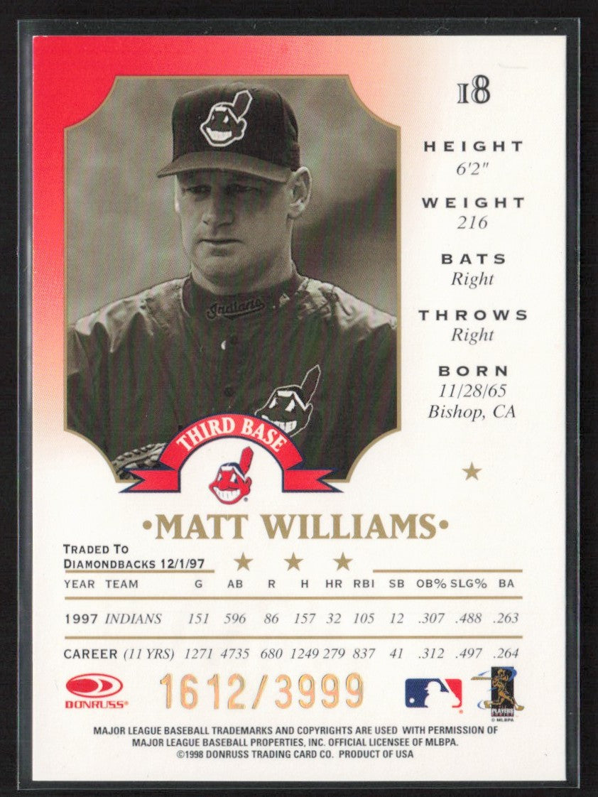 Matt Williams 1998 Leaf Fractal Foundation /3999 #18 Cleveland Indians
