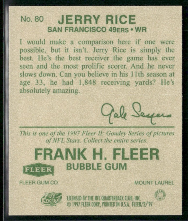Jerry Rice 1997 Fleer Goudey Mini #80 San Francisco 49ers