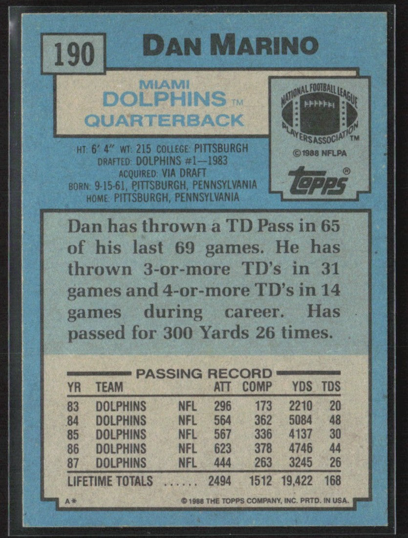 Dan Marino 1988 Topps #190 Miami Dolphins