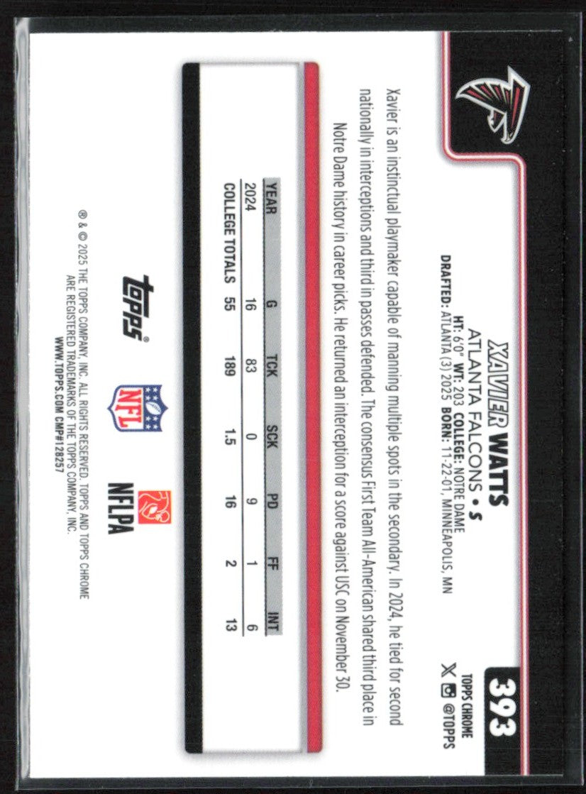 Xavier Watts 2025 Topps Chrome RC #393 Atlanta Falcons