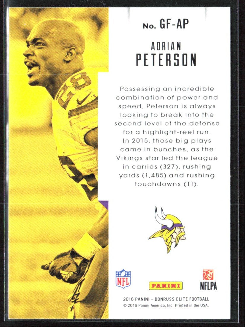Adrian Peterson 2016 Donruss Elite Game Face #GF-AP Minnesota Vikings