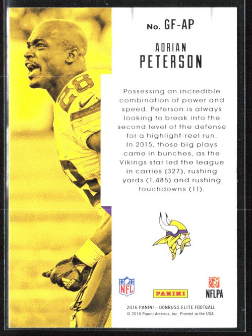 Adrian Peterson 2016 Donruss Elite Game Face #GF-AP Minnesota Vikings