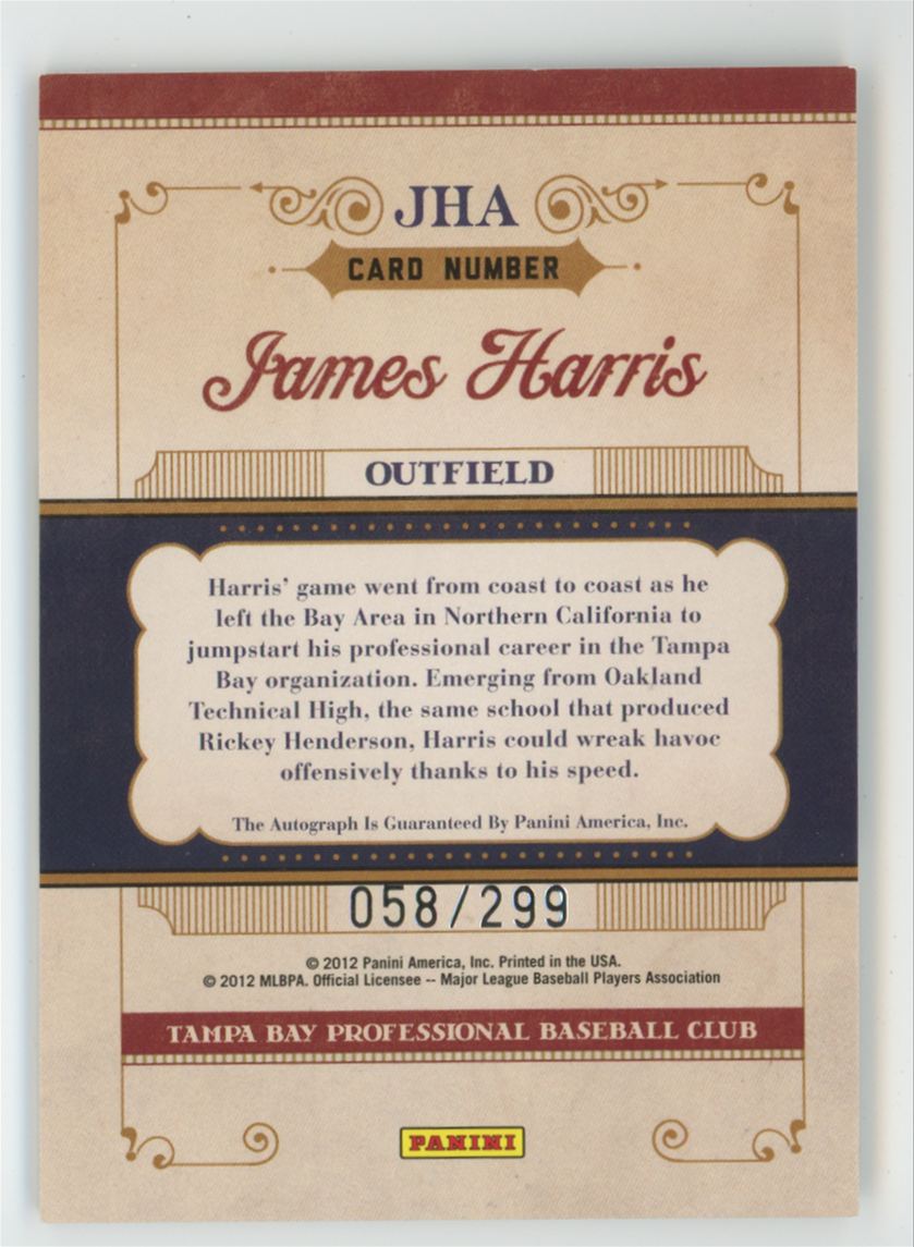 James Harris 2011 Playoff Prime Cuts AUTO /299 #JHA Tampa Bay Rays