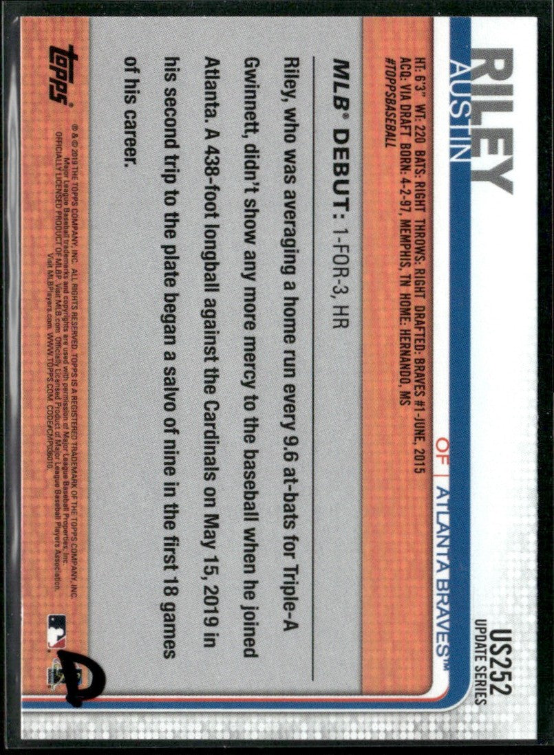 Austin Riley 2019 Topps Update RC #US252 Atlanta Braves
