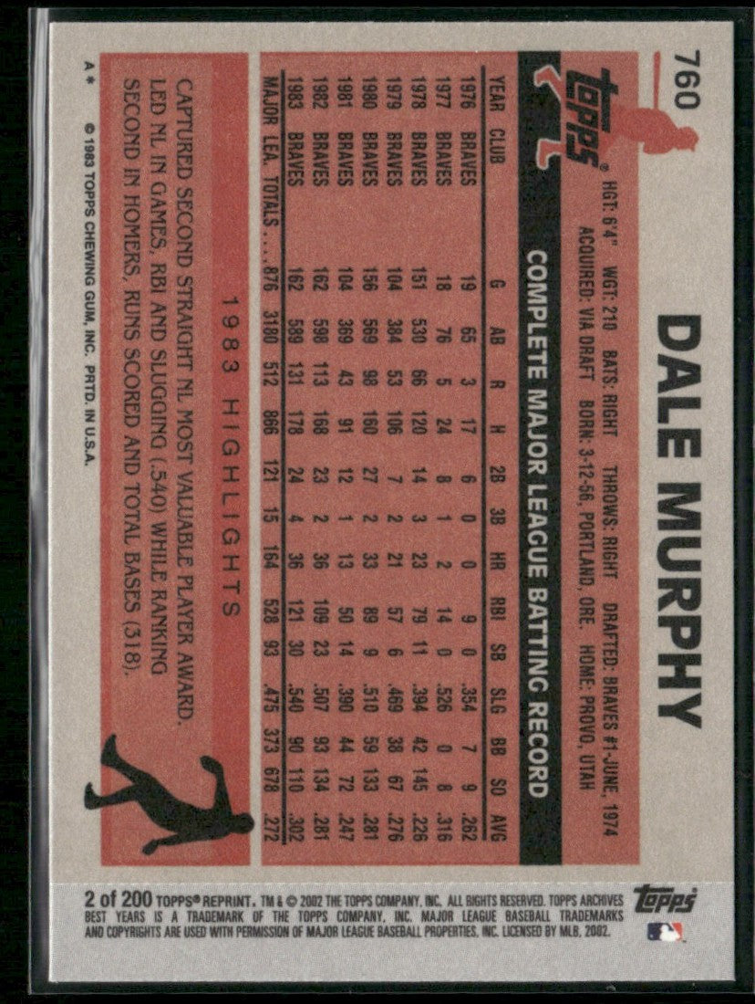 Dale Murphy 2002 Topps Archives 1983 760 #2 Atlanta Braves