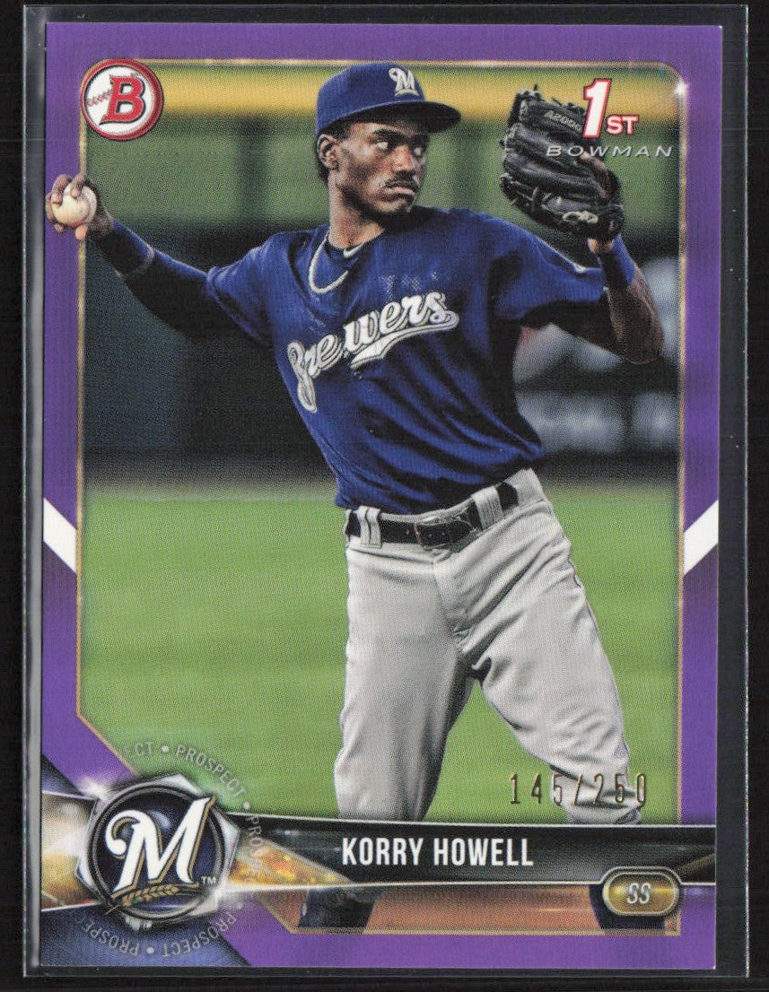 Korry Howell 2018 Bowman Draft 1st Purple /250 #BD-61 Milwaukee Brewers