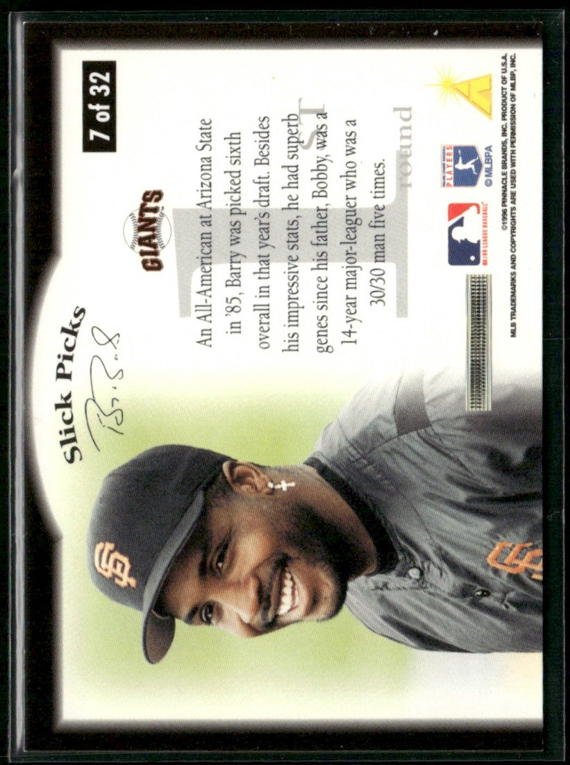 Barry Bonds 1996 Pinnacle Aficionado Slick Picks #7 San Francisco Giants