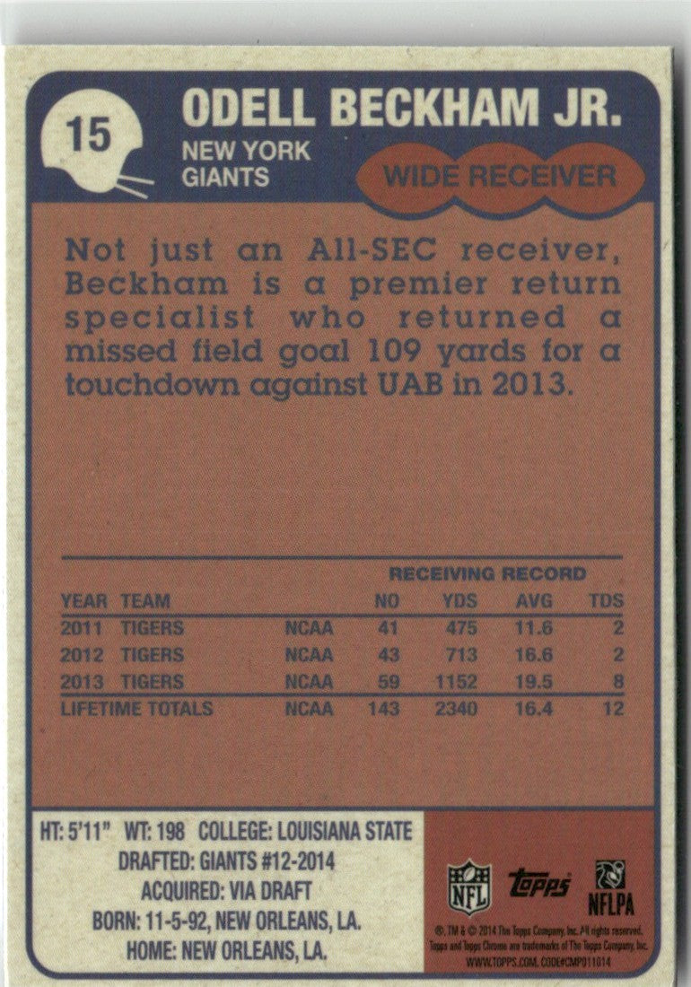 Odell Beckham Jr. 2014 Topps Chrome 1985 RC #15 New York Giants