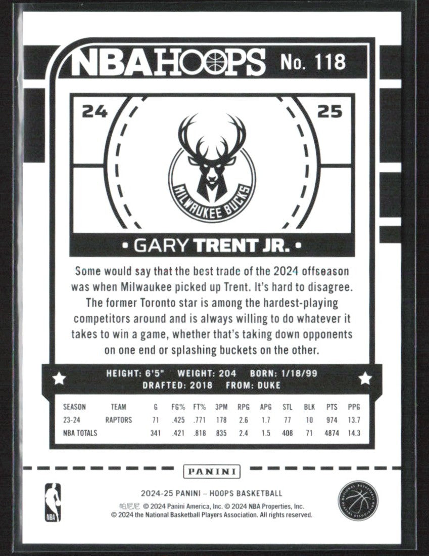 Gary Trent Jr. 2024 Hoops Silver /199 #118 Milwaukee Bucks