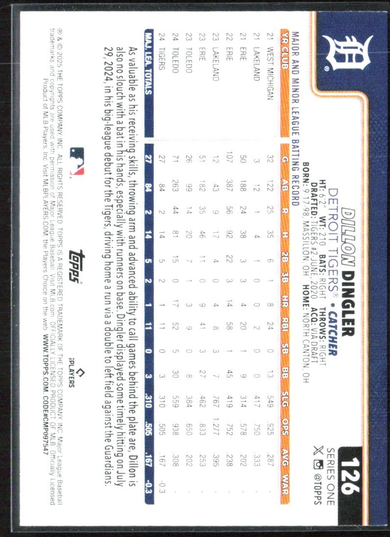 Dillon Dingler 2025 Topps Diamante Foil RC #126 Detroit Tigers