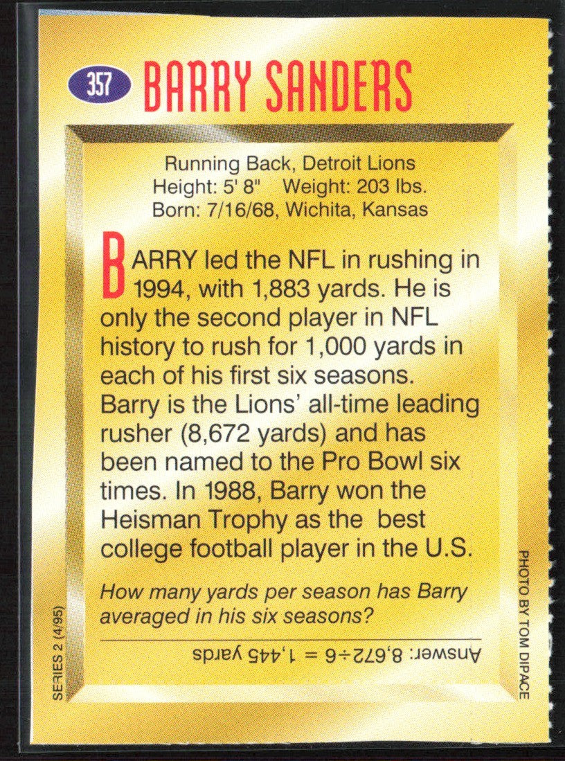 Barry Sanders 1995 Sports Illustrated for Kids #357 Detroit Lions