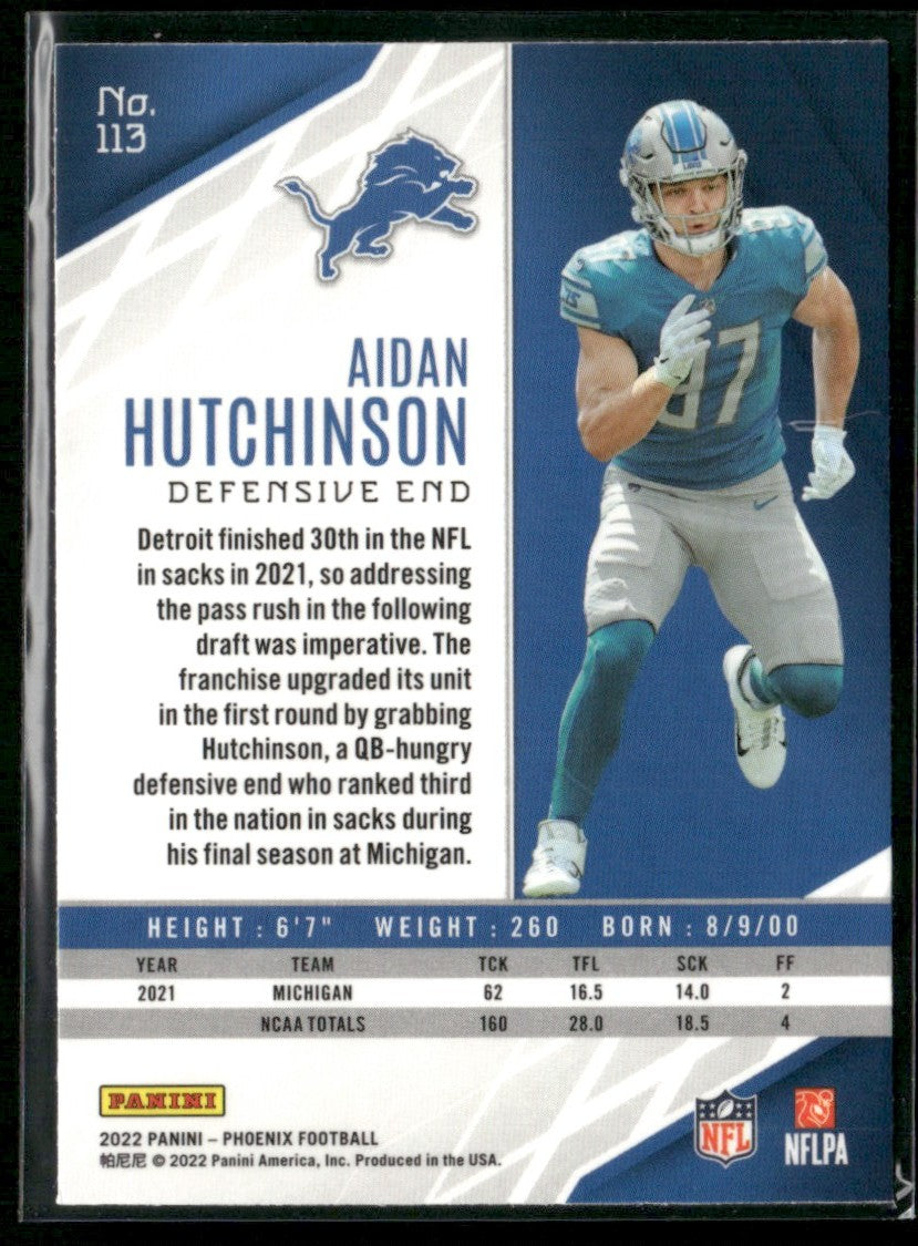 Aidan Hutchinson 2022 Panini Phoenix RC #113 Detroit Lions