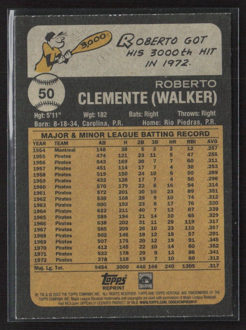 Roberto Clemente 2022 Topps Heritage #50 Pittsburgh Pirates