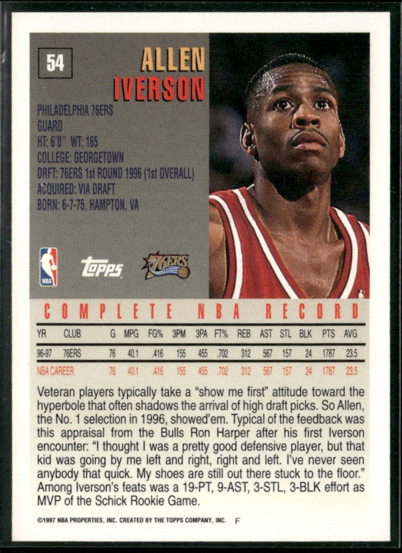 Allen Iverson 1997 Topps #54 Philadelphia 76ers