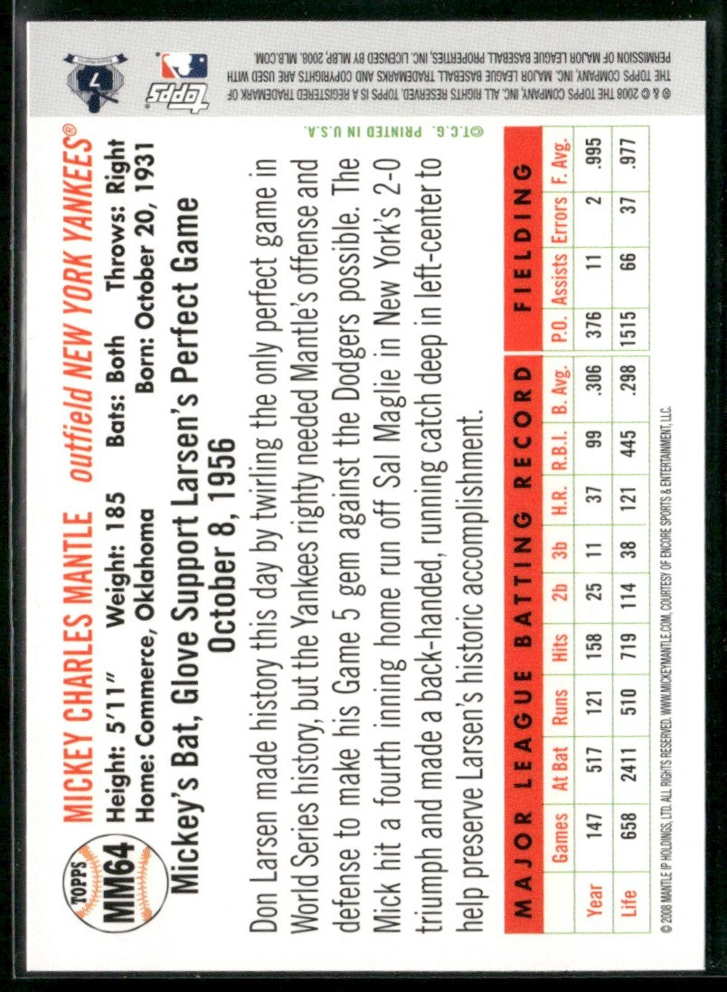 Mickey Mantle 2008 Topps Story #MM64 New York Yankees