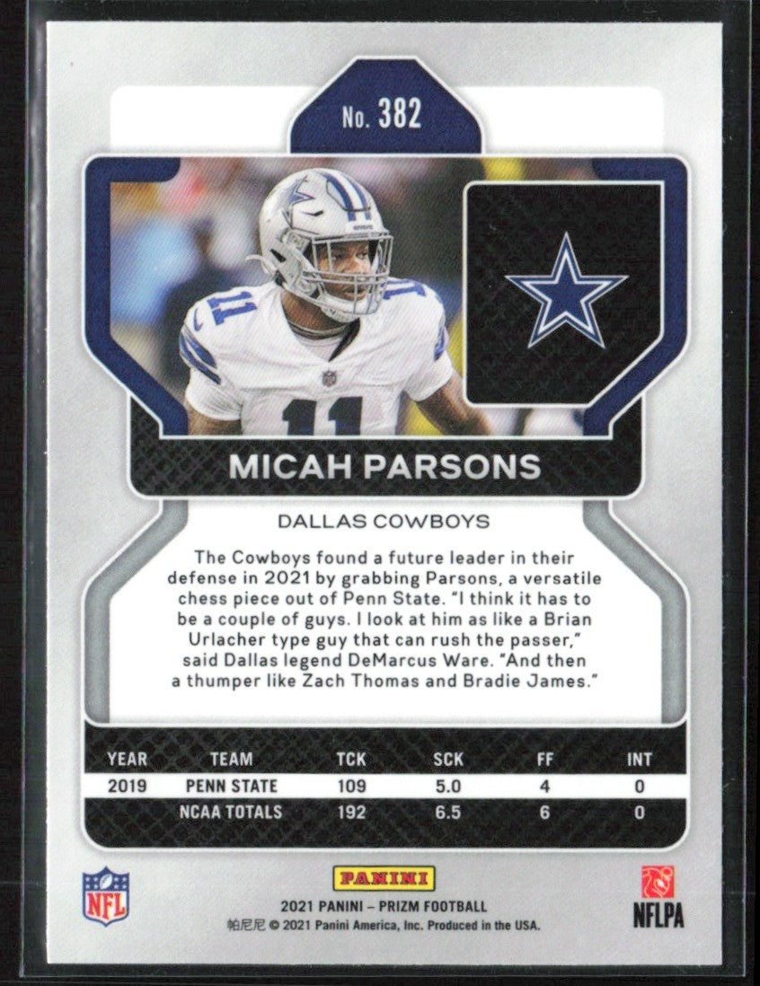 Micah Parsons 2021 Panini Prizm RC #382 Dallas Cowboys