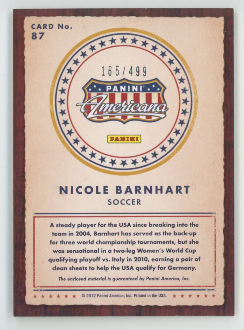 Nicole Barnhart 2012 Panini Americana Heroes & Legends /499 Jersey #87 USA