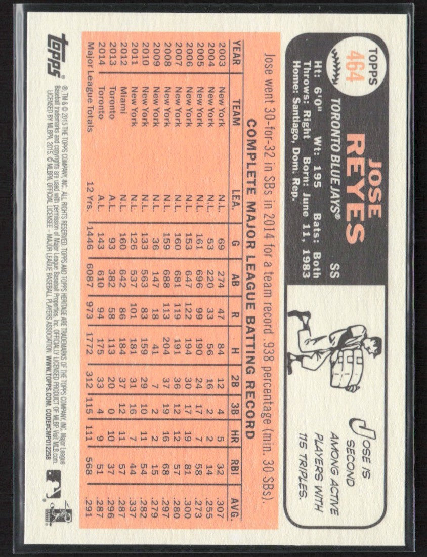 Jose Reyes 2015 Topps Heritage SP #464 Toronto Blue Jays