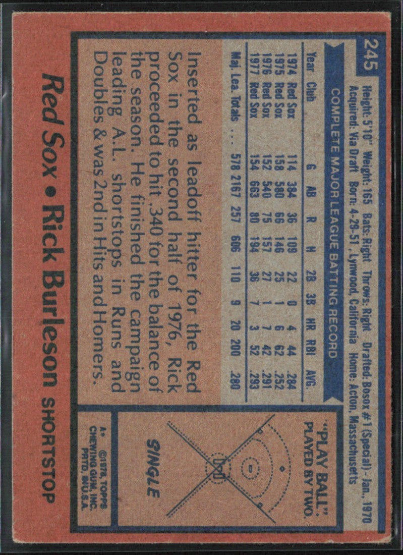 Rick Burleson 1978 Topps #245 Boston Red Sox