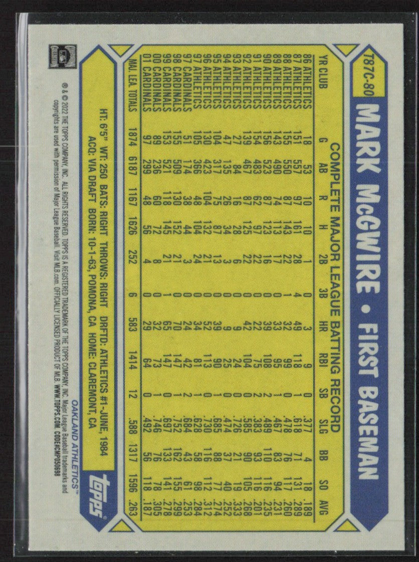 Mark McGwire 2022 Topps 1987 Topps Silver Pack Mojo #T87C-47 Oakland Athletics