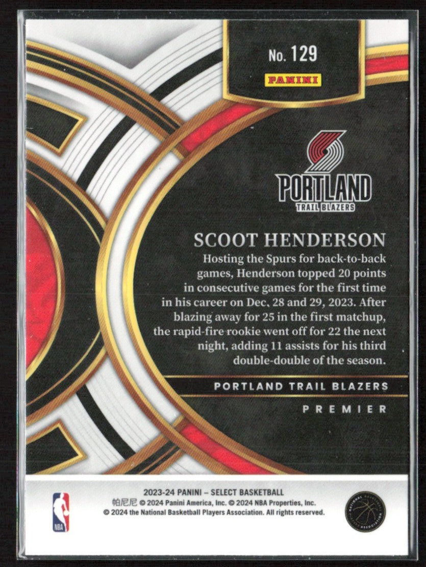 Scoot Henderson 2023 Panini Select Premier RC #129 Portland Trail Blazers