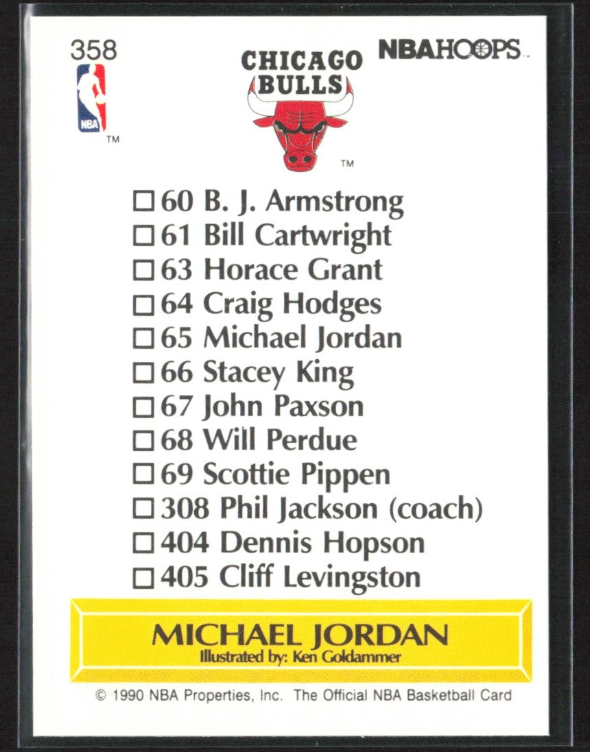 Michael Jordan 1990 Hoops Art Card Team Checklist #358 Chicago Bulls