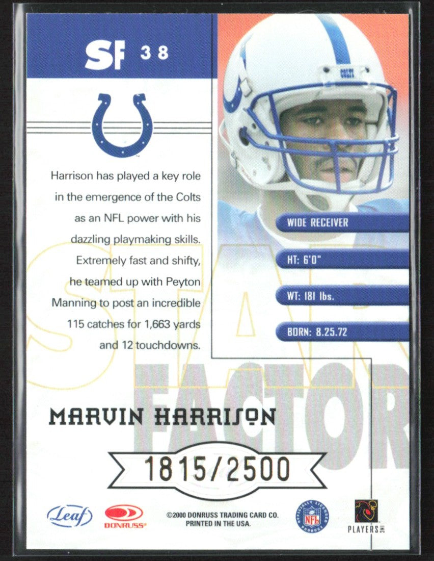 Marvin Harrison 2000 Quantum Leaf Star Factor /2500 #SF38 Indianapolis Colts